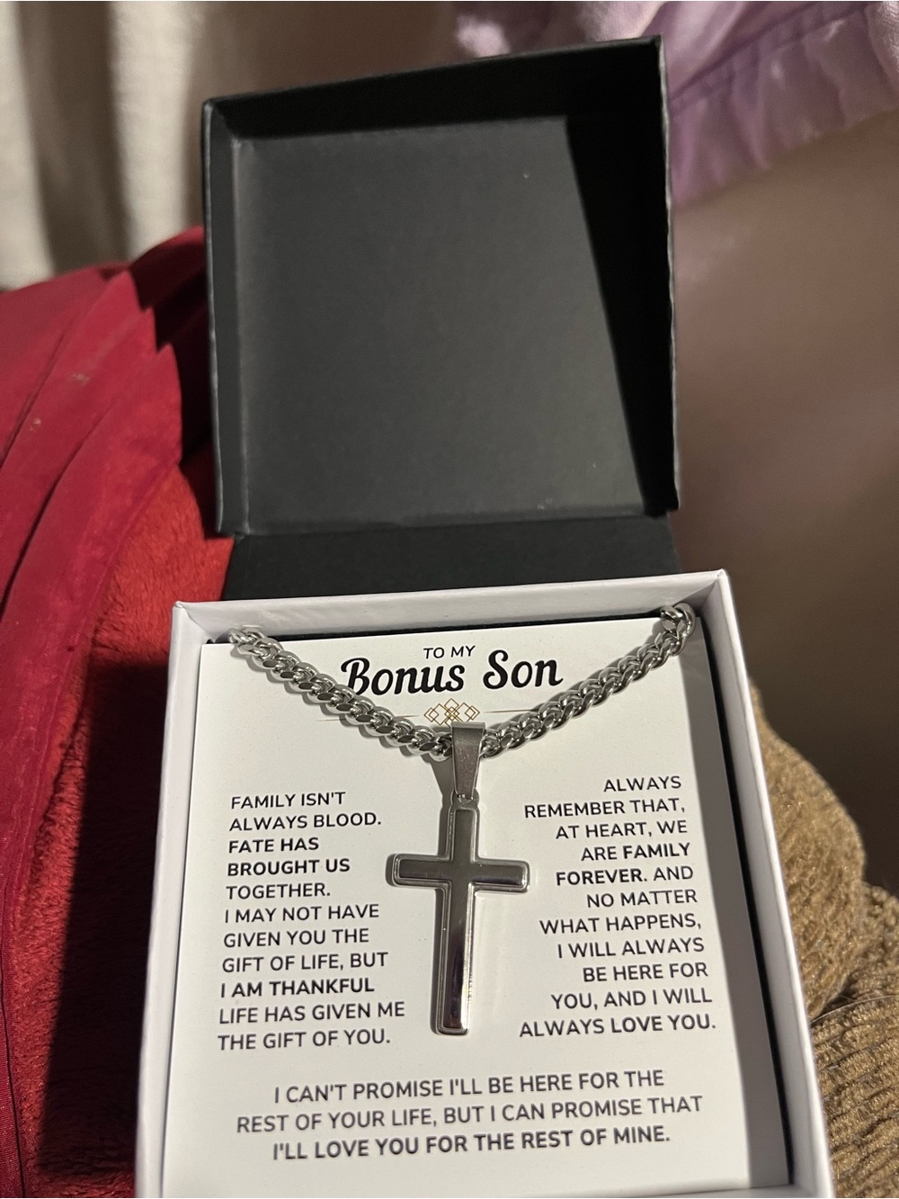 Stainless Steel Cross Necklace for Men - Silver To my bonus son.